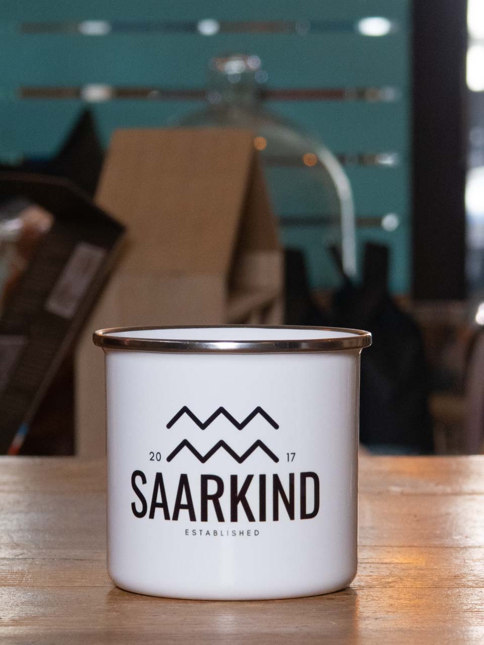 Saarkind Emaille Kaffee Becher weiss
