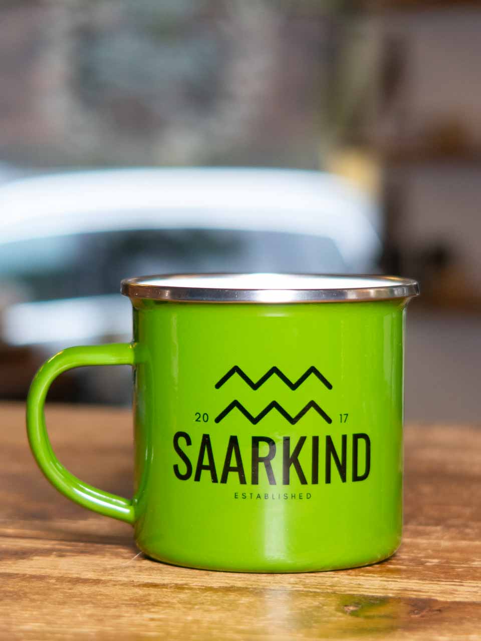 Saarkind Emaille Kaffee Becher grün