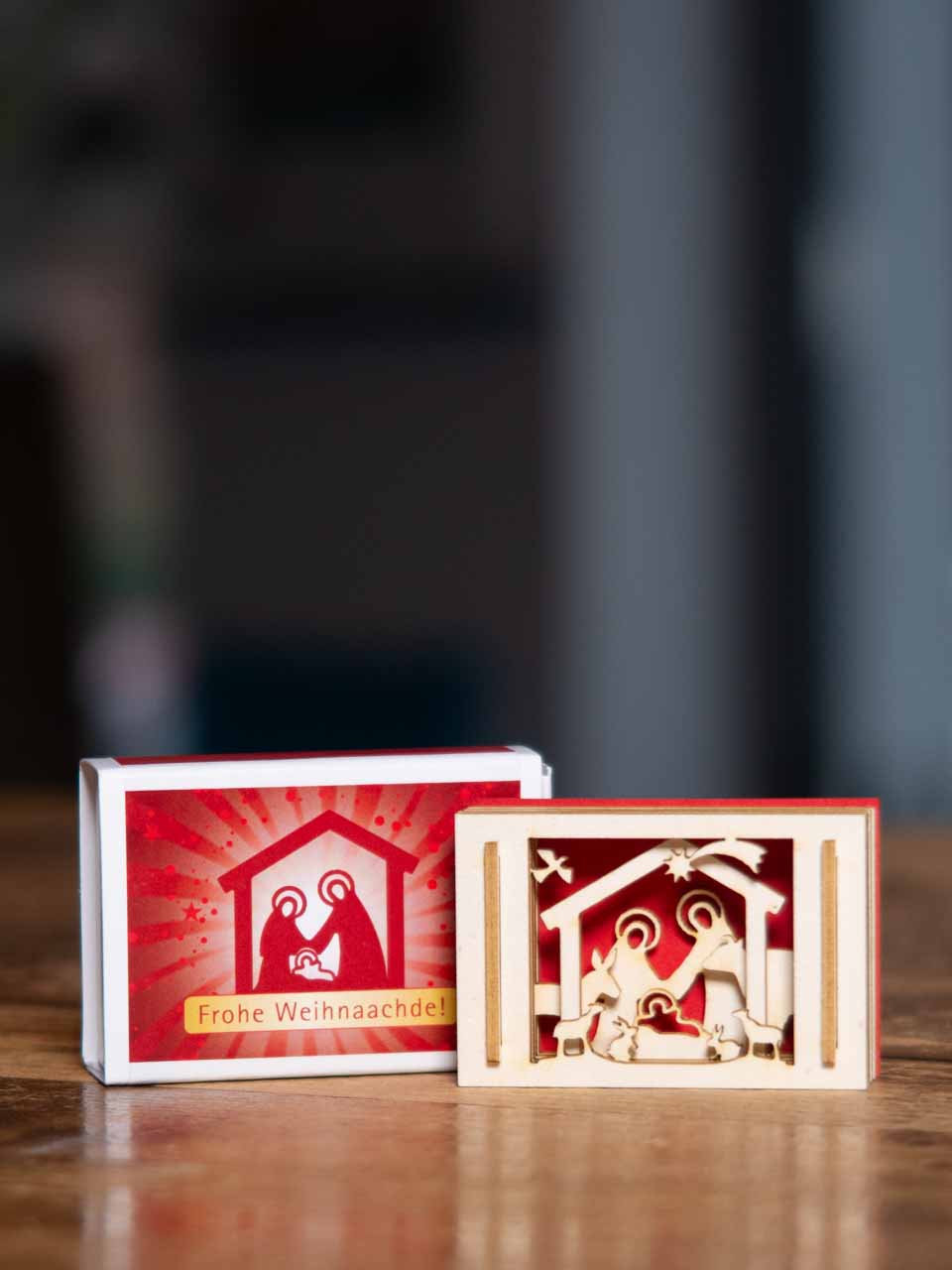 Weihnachtskrippe in der Streichholzbox